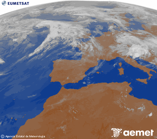 Imagen de la zona de Europa y Norte de �frica del canal infrarrojo del sat�lite Meteosat operacional en 0�N 0�W, procesada para darle color.&nbsp;lunes, 01 junio 2026 a las 06:00