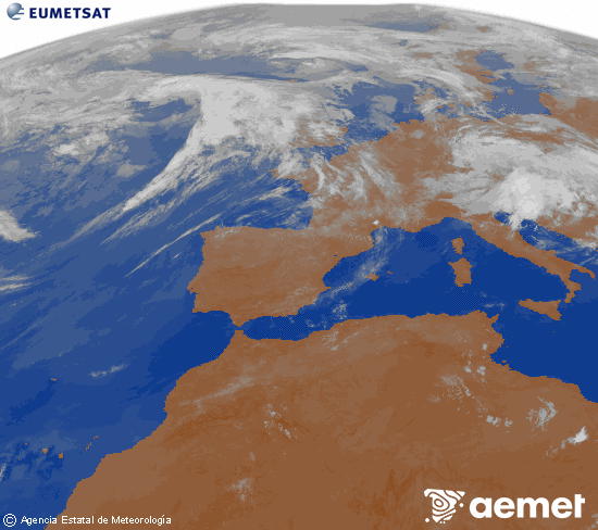 Imagen de la zona de Europa y Norte de �frica del canal infrarrojo del sat�lite Meteosat operacional en 0�N 0�W, procesada para darle color.&nbsp;lunes, 01 junio 2026 a las 07:00