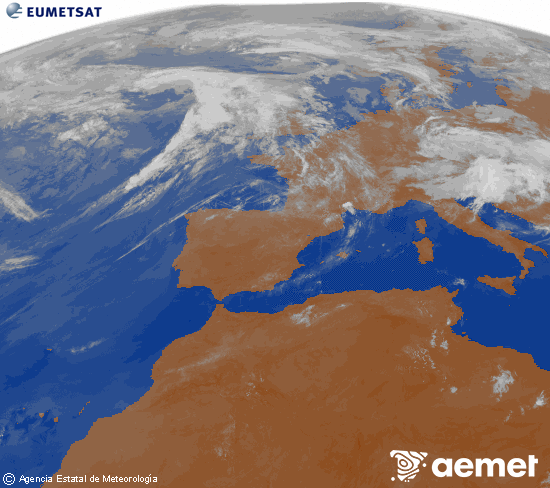 Imagen de la zona de Europa y Norte de �frica del canal infrarrojo del sat�lite Meteosat operacional en 0�N 0�W, procesada para darle color.&nbsp;lunes, 01 junio 2026 a las 08:00