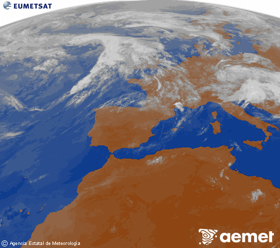 Imagen de la zona de Europa y Norte de �frica del canal infrarrojo del sat�lite Meteosat operacional en 0�N 0�W, procesada para darle color.&nbsp;lunes, 01 junio 2026 a las 09:00