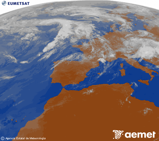 Imagen de la zona de Europa y Norte de �frica del canal infrarrojo del sat�lite Meteosat operacional en 0�N 0�W, procesada para darle color.&nbsp;lunes, 01 junio 2026 a las 10:00