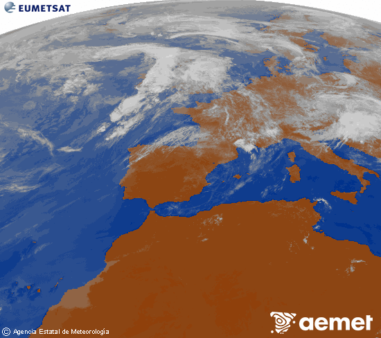 Imagen de la zona de Europa y Norte de �frica del canal infrarrojo del sat�lite Meteosat operacional en 0�N 0�W, procesada para darle color.&nbsp;lunes, 01 junio 2026 a las 11:00