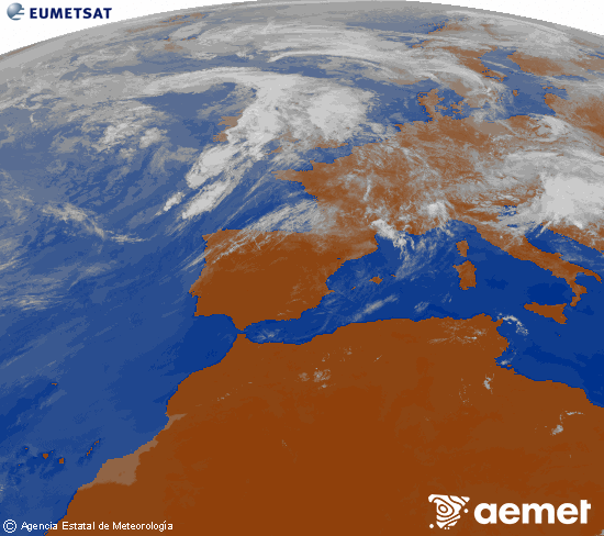 Imagen de la zona de Europa y Norte de �frica del canal infrarrojo del sat�lite Meteosat operacional en 0�N 0�W, procesada para darle color.&nbsp;lunes, 01 junio 2026 a las 12:00