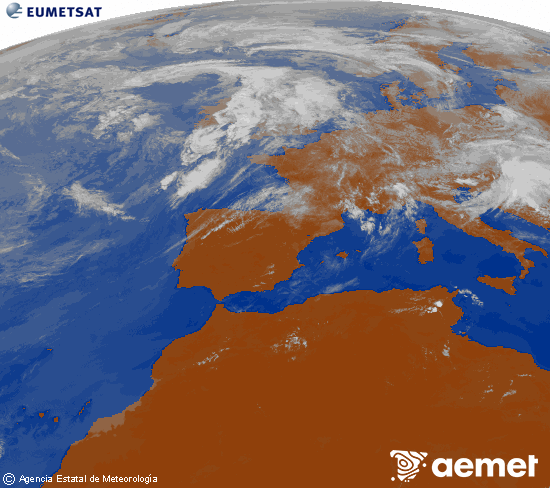 Imagen de la zona de Europa y Norte de �frica del canal infrarrojo del sat�lite Meteosat operacional en 0�N 0�W, procesada para darle color.&nbsp;lunes, 01 junio 2026 a las 13:00