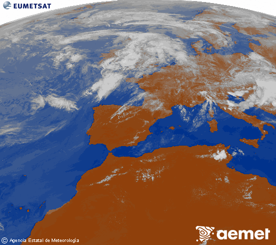 Imagen de la zona de Europa y Norte de �frica del canal infrarrojo del sat�lite Meteosat operacional en 0�N 0�W, procesada para darle color.&nbsp;lunes, 01 junio 2026 a las 15:00