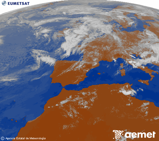 Imagen de la zona de Europa y Norte de �frica del canal infrarrojo del sat�lite Meteosat operacional en 0�N 0�W, procesada para darle color.&nbsp;lunes, 01 junio 2026 a las 18:00