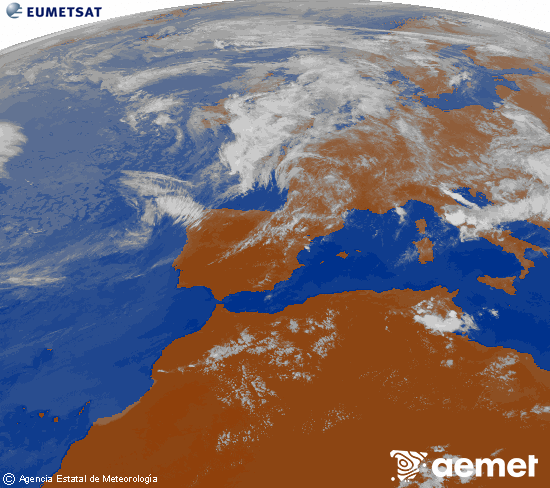 Imagen de la zona de Europa y Norte de �frica del canal infrarrojo del sat�lite Meteosat operacional en 0�N 0�W, procesada para darle color.&nbsp;lunes, 01 junio 2026 a las 19:00