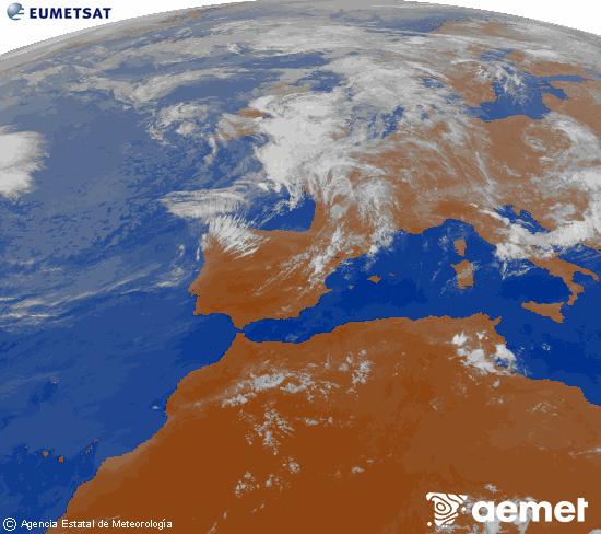 Imagen de la zona de Europa y Norte de �frica del canal infrarrojo del sat�lite Meteosat operacional en 0�N 0�W, procesada para darle color.&nbsp;lunes, 01 junio 2026 a las 21:00