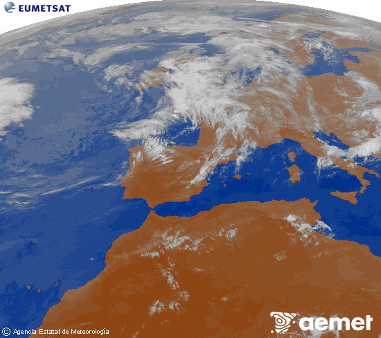 Imagen de la zona de Europa y Norte de �frica del canal infrarrojo del sat�lite Meteosat operacional en 0�N 0�W, procesada para darle color.&nbsp;lunes, 01 junio 2026 a las 22:00
