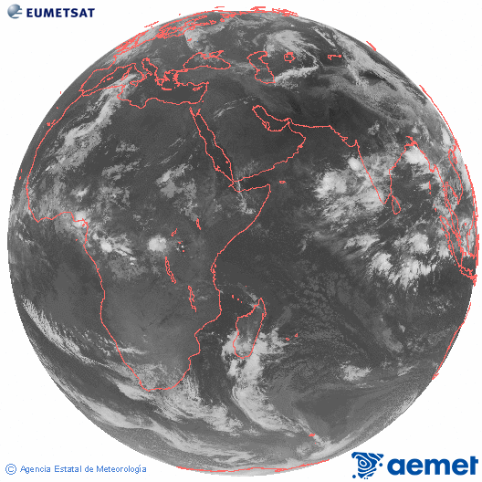 Oc�ano �ndico. Imagen global del canal infrarrojo (10.8&mu;m) de Meteosat, perteneciente a la serie MSG (Meteosat Segunda Generaci�n) y situado en 41.5° E.&nbsp;Monday, 8 June  2026 05:00