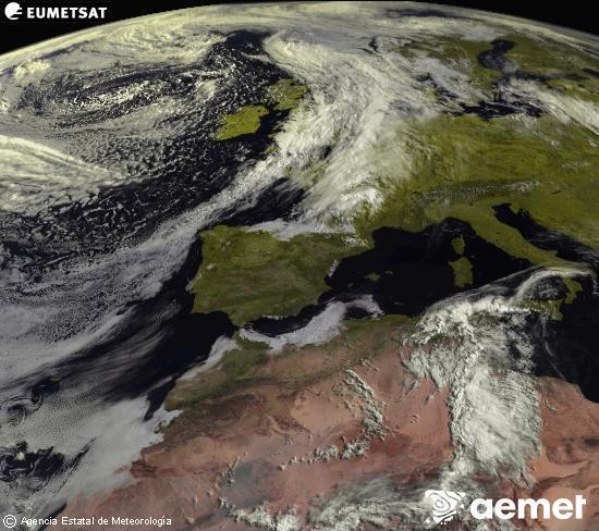 Esta imagen se genera utilizando informaci�n de los canales visibles del sat�lite METEOSAT perteneciente a la segunda generaci�n de sat�lites Meteosat (MSG). Por ese motivo, s�lo hay informaci�n en la zona iluminada por el sol. Adem�s, los canales han sido normalizados para que el brillo no dependa de la posici�n del sol.&nbsp;lunes, 08 junio 2026 a las 09:00