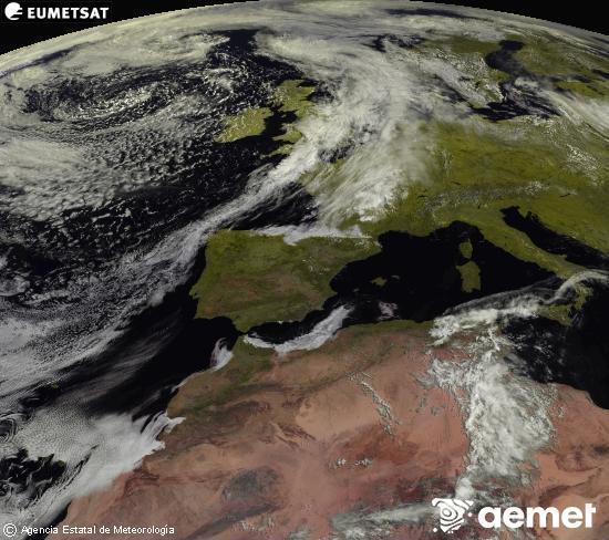 Esta imagen se genera utilizando informaci�n de los canales visibles del sat�lite METEOSAT perteneciente a la segunda generaci�n de sat�lites Meteosat (MSG). Por ese motivo, s�lo hay informaci�n en la zona iluminada por el sol. Adem�s, los canales han sido normalizados para que el brillo no dependa de la posici�n del sol.&nbsp;lunes, 08 junio 2026 a las 11:00