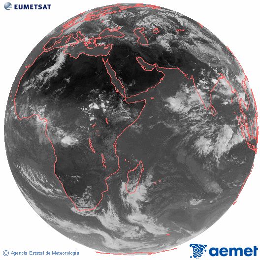 Oc�ano �ndico. Imagen global del canal infrarrojo (10.8&mu;m) de Meteosat, perteneciente a la serie MSG (Meteosat Segunda Generaci�n) y situado en 41.5° E.&nbsp;Monday, 8 June  2026 14:00