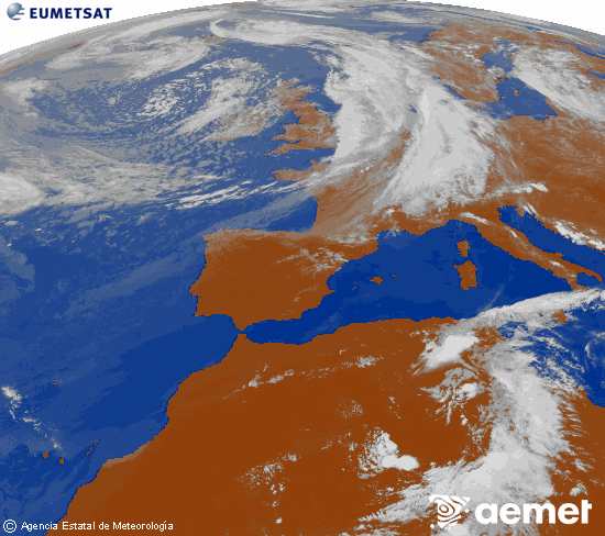Imatge de la zona d'Europa i Nord d'�frica del canal infraroig del sat�l�lit Meteosat operacional en 0�N 0�W, processada per a donar-li color.&nbsp;dilluns, 8 de juny  2026 17:00