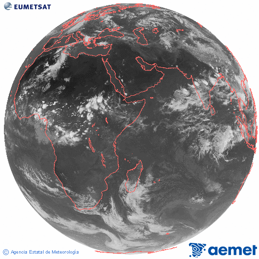Oc�ano �ndico. Imagen global del canal infrarrojo (10.8&mu;m) de Meteosat, perteneciente a la serie MSG (Meteosat Segunda Generaci�n) y situado en 41.5° E.&nbsp;Monday, 8 June  2026 17:00
