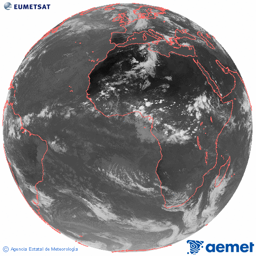 Imagen global del canal infrarrojo (10.8 &mu;m) del sat�lite Meteosat, perteneciente a la serie MSG (Meteosat Segunda Generaci�n) y situado en 0�N 0�E.&nbsp;Monday, 8 June  2026 17:00