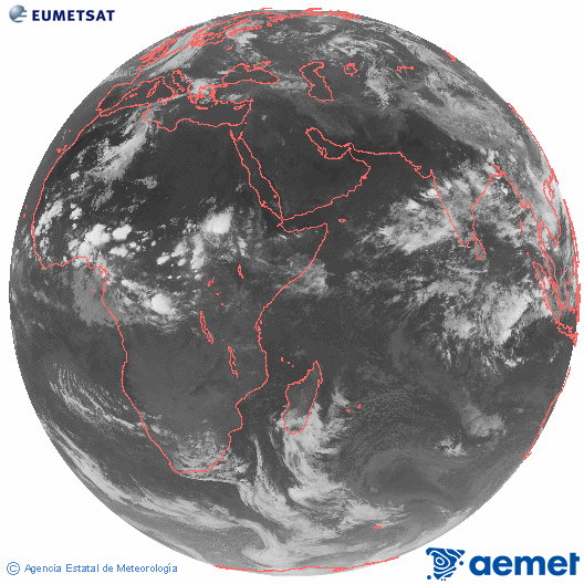 Oc�ano �ndico. Imagen global del canal infrarrojo (10.8&mu;m) de Meteosat, perteneciente a la serie MSG (Meteosat Segunda Generaci�n) y situado en 41.5° E.&nbsp;Monday, 8 June  2026 20:00
