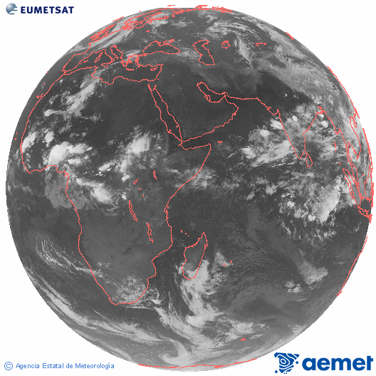 Oc�ano �ndico. Imagen global del canal infrarrojo (10.8&mu;m) de Meteosat, perteneciente a la serie MSG (Meteosat Segunda Generaci�n) y situado en 41.5° E.&nbsp;Monday, 8 June  2026 23:00