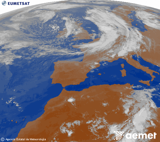 Imatge de la zona d'Europa i Nord d'�frica del canal infraroig del sat�l�lit Meteosat operacional en 0�N 0�W, processada per a donar-li color.&nbsp;dimarts, 9 de juny  2026 00:00