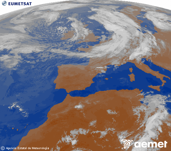 Imatge de la zona d'Europa i Nord d'�frica del canal infraroig del sat�l�lit Meteosat operacional en 0�N 0�W, processada per a donar-li color.&nbsp;dimarts, 9 de juny  2026 02:00