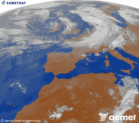 Imatge de la zona d'Europa i Nord d'�frica del canal infraroig del sat�l�lit Meteosat operacional en 0�N 0�W, processada per a donar-li color.&nbsp;dimarts, 9 de juny  2026 05:00
