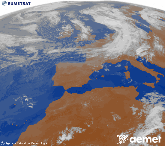 Imagen de la zona de Europa y Norte de �frica del canal infrarrojo del sat�lite Meteosat operacional en 0�N 0�W, procesada para darle color.&nbsp;asteartea, 2026ko ekainak 09, ordua: 07:00