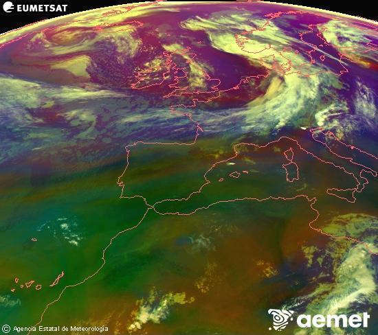 RGB-a Meteosat eragiketa-sateliteko hainbat kanal 0�W-a 0�N-ean, aire-masen eta hodeitzaren ezaugarrien erakusgarri izango dena.&nbsp;asteartea, 2026ko ekainak 09, ordua: 08:00