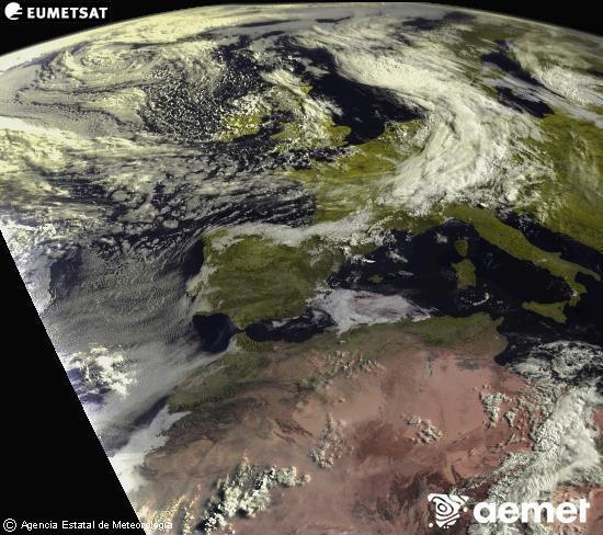 Esta imagen se genera utilizando informaci�n de los canales visibles del sat�lite METEOSAT perteneciente a la segunda generaci�n de sat�lites Meteosat (MSG). Por ese motivo, s�lo hay informaci�n en la zona iluminada por el sol. Adem�s, los canales han sido normalizados para que el brillo no dependa de la posici�n del sol.&nbsp;martes, 09 junio 2026 a las 08:00