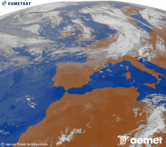 Imagen de la zona de Europa y Norte de �frica del canal infrarrojo del sat�lite Meteosat operacional en 0�N 0�W, procesada para darle color.&nbsp;asteartea, 2026ko ekainak 09, ordua: 08:00