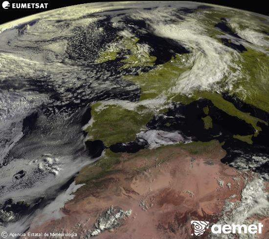 Esta imagen se genera utilizando informaci�n de los canales visibles del sat�lite METEOSAT perteneciente a la segunda generaci�n de sat�lites Meteosat (MSG). Por ese motivo, s�lo hay informaci�n en la zona iluminada por el sol. Adem�s, los canales han sido normalizados para que el brillo no dependa de la posici�n del sol.&nbsp;Tuesday, 9 June  2026 09:00