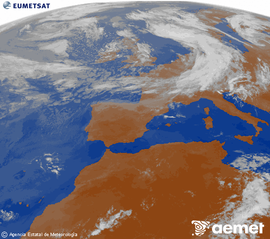 Imagen de la zona de Europa y Norte de �frica del canal infrarrojo del sat�lite Meteosat operacional en 0�N 0�W, procesada para darle color.&nbsp;mardi, 9 juin  2026 09:00