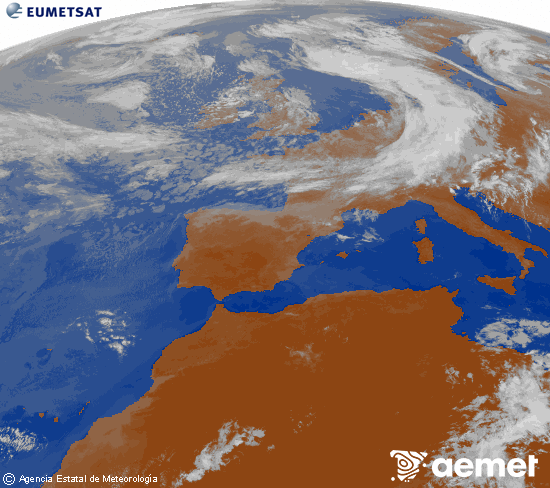 Imagen de la zona de Europa y Norte de �frica del canal infrarrojo del sat�lite Meteosat operacional en 0�N 0�W, procesada para darle color.&nbsp;mardi, 9 juin  2026 10:00