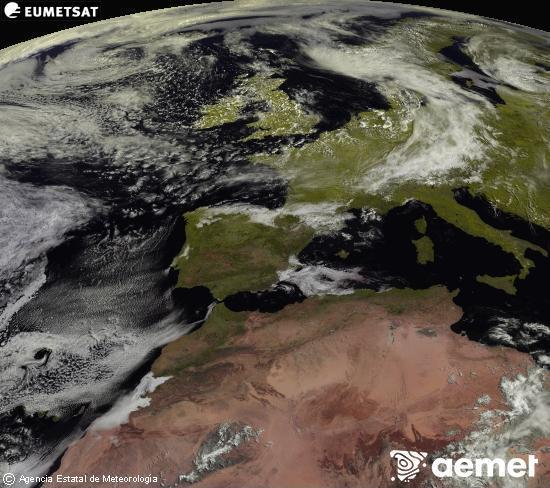 Esta imagen se genera utilizando informaci�n de los canales visibles del sat�lite METEOSAT perteneciente a la segunda generaci�n de sat�lites Meteosat (MSG). Por ese motivo, s�lo hay informaci�n en la zona iluminada por el sol. Adem�s, los canales han sido normalizados para que el brillo no dependa de la posici�n del sol.&nbsp;Tuesday, 9 June  2026 11:00