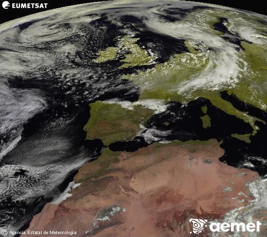 Esta imagen se genera utilizando informaci�n de los canales visibles del sat�lite METEOSAT perteneciente a la segunda generaci�n de sat�lites Meteosat (MSG). Por ese motivo, s�lo hay informaci�n en la zona iluminada por el sol. Adem�s, los canales han sido normalizados para que el brillo no dependa de la posici�n del sol.&nbsp;Tuesday, 9 June  2026 13:00