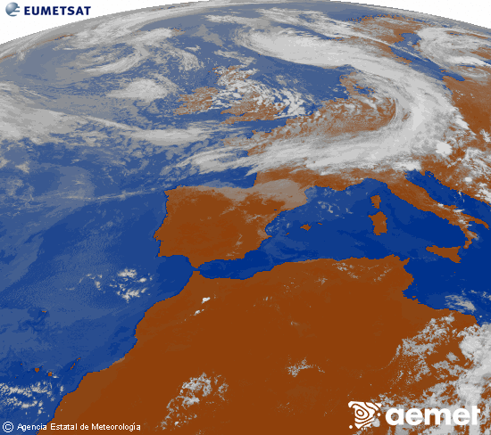 Imagen de la zona de Europa y Norte de �frica del canal infrarrojo del sat�lite Meteosat operacional en 0�N 0�W, procesada para darle color.&nbsp;mardi, 9 juin  2026 15:00