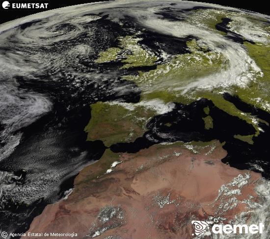 Esta imagen se genera utilizando informaci�n de los canales visibles del sat�lite METEOSAT perteneciente a la segunda generaci�n de sat�lites Meteosat (MSG). Por ese motivo, s�lo hay informaci�n en la zona iluminada por el sol. Adem�s, los canales han sido normalizados para que el brillo no dependa de la posici�n del sol.&nbsp;asteartea, 2026ko ekainak 09, ordua: 16:00