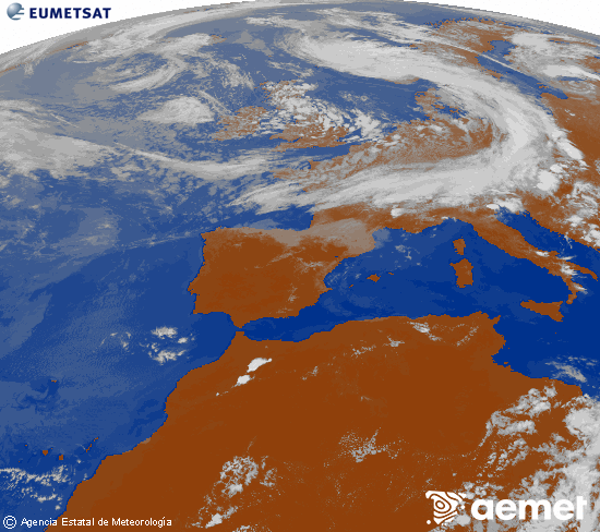 Imatge de la zona d'Europa i Nord d'�frica del canal infraroig del sat�l�lit Meteosat operacional en 0�N 0�W, processada per a donar-li color.&nbsp;dimarts, 9 de juny  2026 16:00