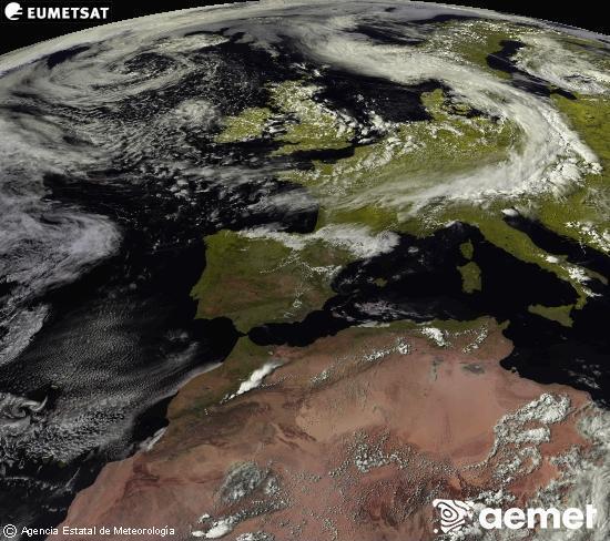 Esta imagen se genera utilizando informaci�n de los canales visibles del sat�lite METEOSAT perteneciente a la segunda generaci�n de sat�lites Meteosat (MSG). Por ese motivo, s�lo hay informaci�n en la zona iluminada por el sol. Adem�s, los canales han sido normalizados para que el brillo no dependa de la posici�n del sol.&nbsp;asteartea, 2026ko ekainak 09, ordua: 17:00