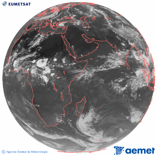 Oc�ano �ndico. Imagen global del canal infrarrojo (10.8&mu;m) de Meteosat, perteneciente a la serie MSG (Meteosat Segunda Generaci�n) y situado en 41.5° E.&nbsp;mardi, 9 juin  2026 17:00