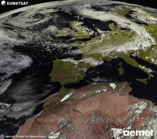 Esta imagen se genera utilizando informaci�n de los canales visibles del sat�lite METEOSAT perteneciente a la segunda generaci�n de sat�lites Meteosat (MSG). Por ese motivo, s�lo hay informaci�n en la zona iluminada por el sol. Adem�s, los canales han sido normalizados para que el brillo no dependa de la posici�n del sol.&nbsp;asteartea, 2026ko ekainak 09, ordua: 18:00