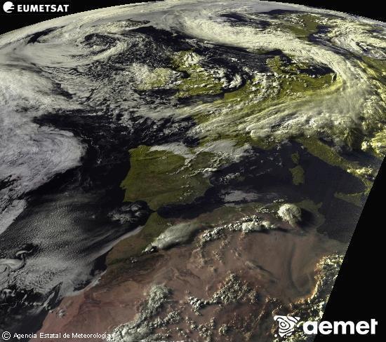 Esta imagen se genera utilizando informaci�n de los canales visibles del sat�lite METEOSAT perteneciente a la segunda generaci�n de sat�lites Meteosat (MSG). Por ese motivo, s�lo hay informaci�n en la zona iluminada por el sol. Adem�s, los canales han sido normalizados para que el brillo no dependa de la posici�n del sol.&nbsp;asteartea, 2026ko ekainak 09, ordua: 20:00
