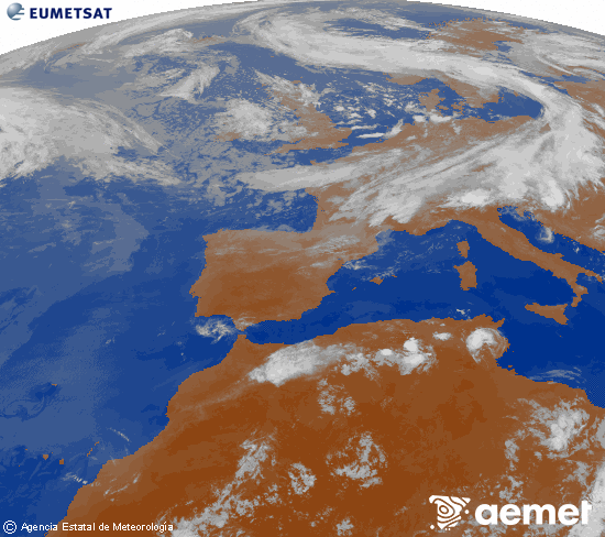 Imagen de la zona de Europa y Norte de �frica del canal infrarrojo del sat�lite Meteosat operacional en 0�N 0�W, procesada para darle color.&nbsp;asteartea, 2026ko ekainak 09, ordua: 23:00