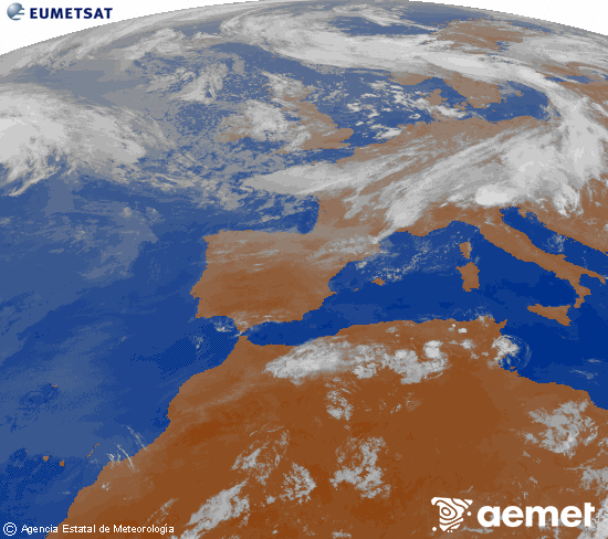 Imagen de la zona de Europa y Norte de �frica del canal infrarrojo del sat�lite Meteosat operacional en 0�N 0�W, procesada para darle color.&nbsp;asteazkena, 2026ko ekainak 10, ordua: 01:00