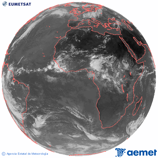 Imagen global del canal infrarrojo (10.8 &mu;m) del sat�lite Meteosat, perteneciente a la serie MSG (Meteosat Segunda Generaci�n) y situado en 0�N 0�E.&nbsp;dimecres, 10 de juny  2026 11:00