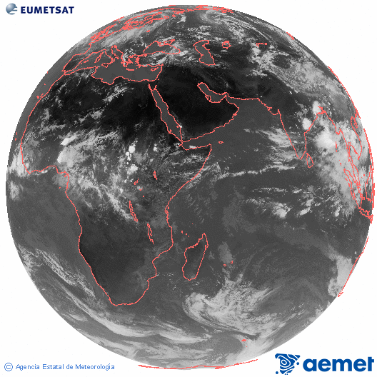 Oce� �ndic. Imatge global del canal infraroig (10.8&mu;m) de Meteosat, que pertany a la s�rie MSG (Meteosat Segona Generaci�) i est� situat a 41.5°E.&nbsp;dimecres, 10 de juny  2026 14:00