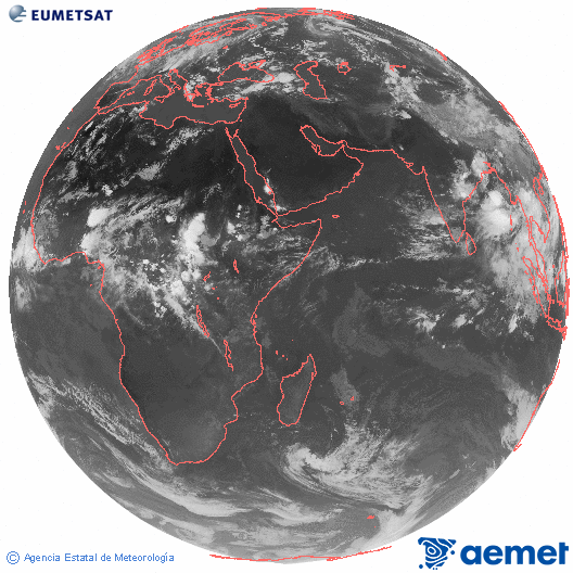 Oce� �ndic. Imatge global del canal infraroig (10.8&mu;m) de Meteosat, que pertany a la s�rie MSG (Meteosat Segona Generaci�) i est� situat a 41.5°E.&nbsp;dimecres, 10 de juny  2026 17:00