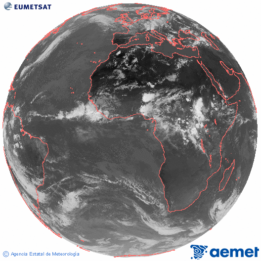 Imagen global del canal infrarrojo (10.8 &mu;m) del sat�lite Meteosat, perteneciente a la serie MSG (Meteosat Segunda Generaci�n) y situado en 0�N 0�E.&nbsp;dimecres, 10 de juny  2026 17:00