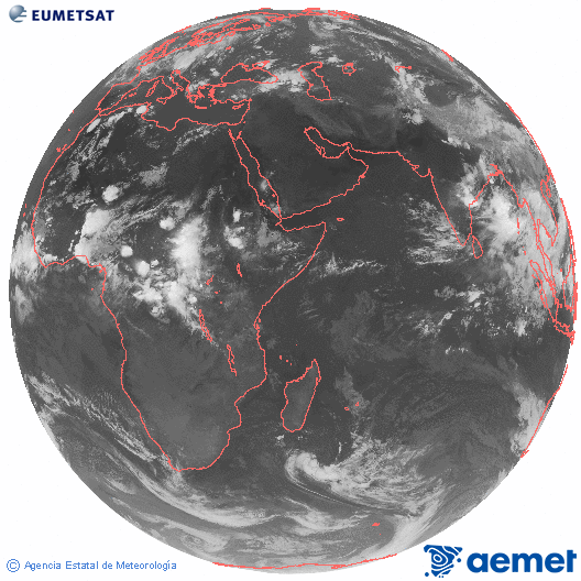 Oce� �ndic. Imatge global del canal infraroig (10.8&mu;m) de Meteosat, que pertany a la s�rie MSG (Meteosat Segona Generaci�) i est� situat a 41.5°E.&nbsp;dimecres, 10 de juny  2026 20:00