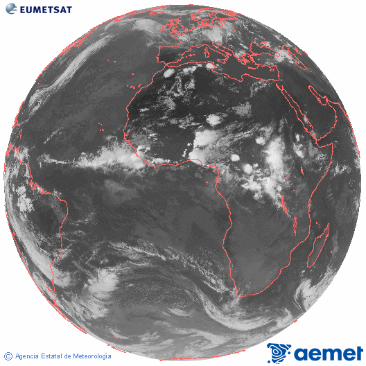 Imatge global del canal infraroig (10.8  &mu;m) del sat�l�lit Meteosat, pertanyent a la s�rie MSG (Meteosat Segona Generaci�) i situat en 0�N 0�E.&nbsp;dimecres, 10 de juny  2026 20:00