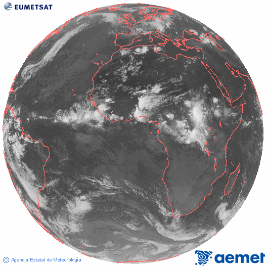 Imatge global del canal infraroig (10.8  &mu;m) del sat�l�lit Meteosat, pertanyent a la s�rie MSG (Meteosat Segona Generaci�) i situat en 0�N 0�E.&nbsp;dimecres, 10 de juny  2026 23:00